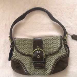 Coach hobo bag, brown suede and canvas